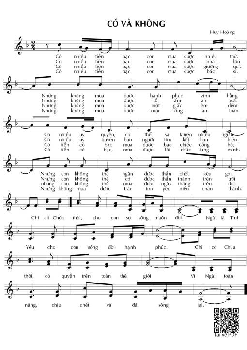 Sheet nhạc PDF bài Có Và Không - Huy Hoàng