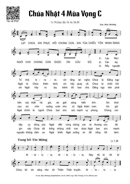 Sheet nhạc PDF bài Thánh Vịnh 79, Chúa Nhật 4C Mùa Vọng
