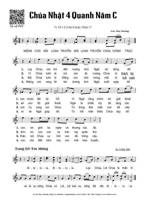 Sheet nhạc PDF bài Thánh Vịnh 70, Chúa Nhật 4C Thường Niên