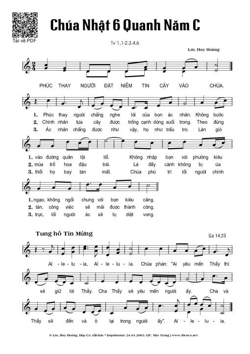 Sheet nhạc PDF bài Thánh Vịnh 1, Chúa Nhật 6C Thường Niên