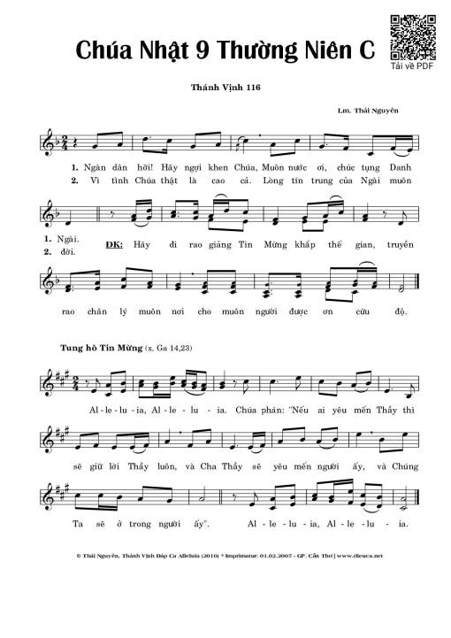 Thánh Vịnh 116, Chúa Nhật 9C Thường Niên