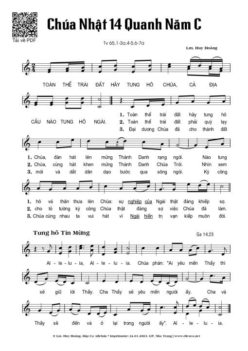 Thánh Vịnh 65, Chúa Nhật 14C Thường Niên