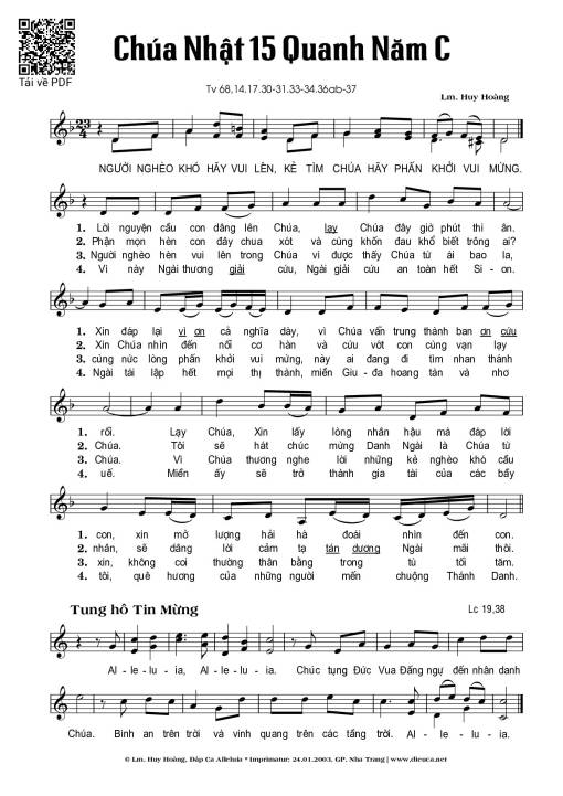 Sheet nhạc PDF bài Thánh Vịnh 68, Chúa Nhật 15C Thường Niên