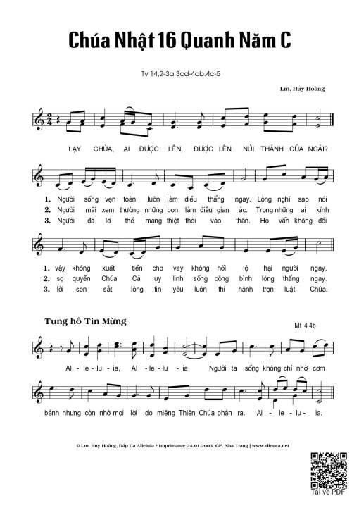 Thánh Vịnh 14, Chúa Nhật 16C Thường Niên