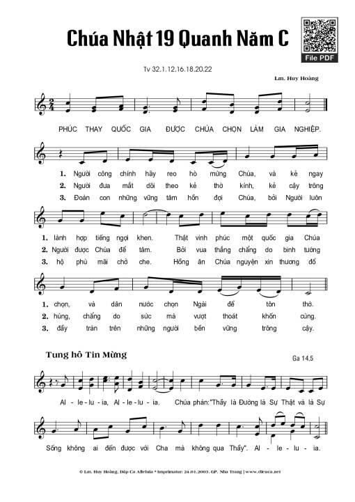 Sheet nhạc PDF bài Thánh Vịnh 32, Chúa Nhật 19C Thường Niên