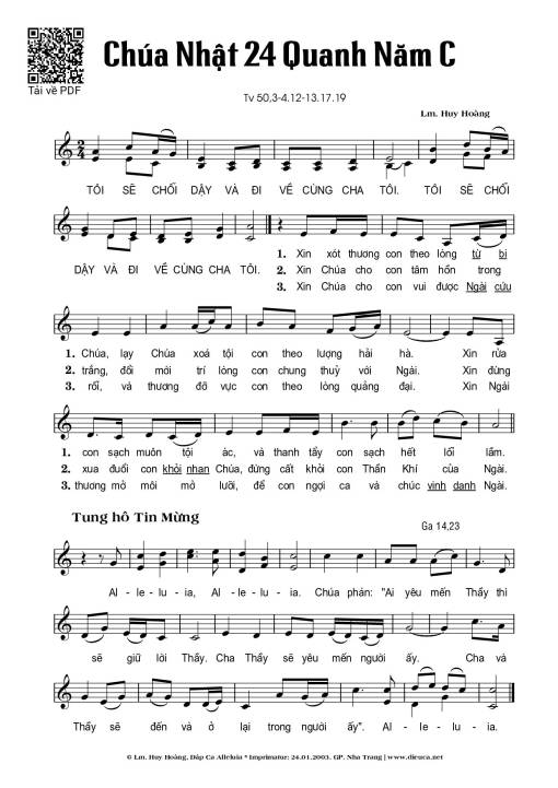 Sheet nhạc PDF bài Thánh Vịnh 50, Chúa Nhật 24C Thường Niên