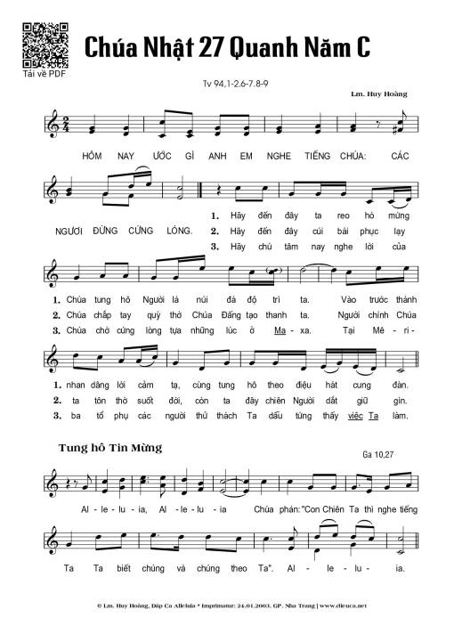 Thánh Vịnh 94, Chúa Nhật 27 Thường Niên