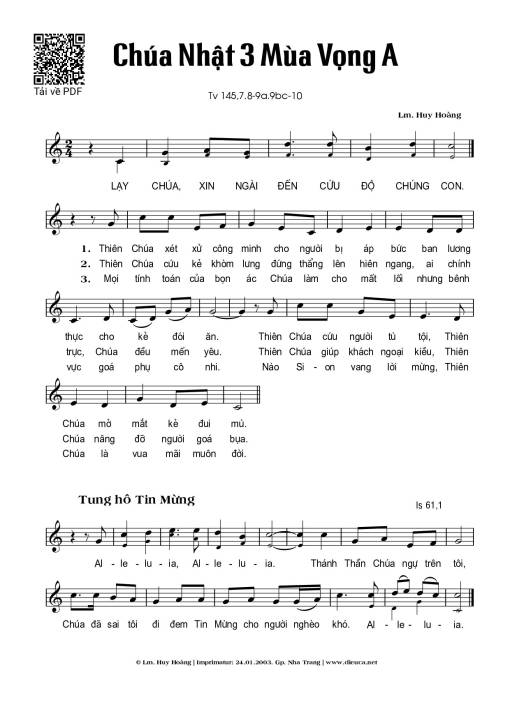 Sheet nhạc PDF bài Thánh Vịnh 145, Chúa Nhật 3A Mùa Vọng