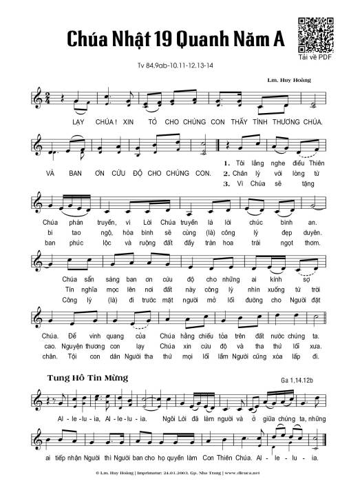 Sheet nhạc PDF bài Thánh Vịnh 84, Chúa Nhật 19A Thường Niên