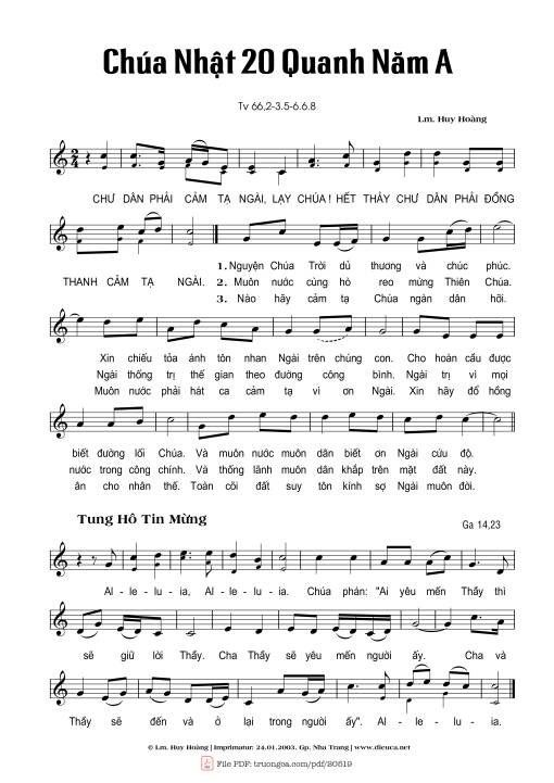 Thánh Vịnh 66, Chúa Nhật 20A Thường Niên