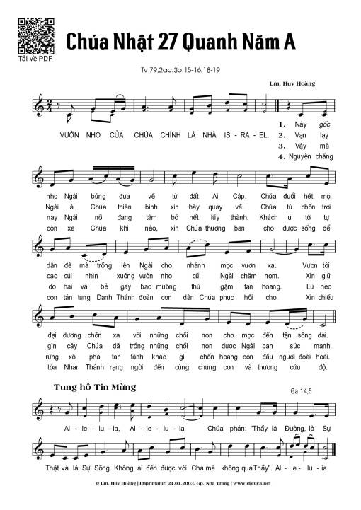 Sheet nhạc PDF bài Thánh Vịnh 79, Chúa Nhật 27A Thường Niên