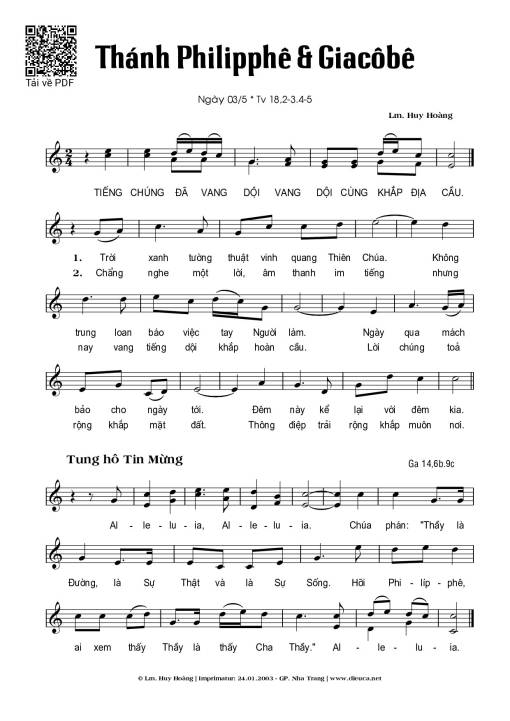 Sheet nhạc PDF bài Thánh Vịnh 18, Thánh Philipphê Và Giacôbê (03.05