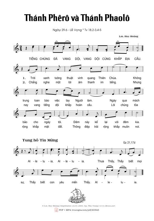Sheet nhạc PDF bài Thánh Vịnh 18, Thánh Phêrô Và Thánh Phaolô - Lễ Vọng (29.06