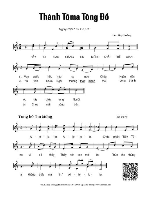 Thánh Vịnh 116, Thánh Tôma Tông Đồ (03.07