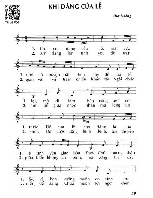 Sheet nhạc PDF bài Khi dâng của lễ