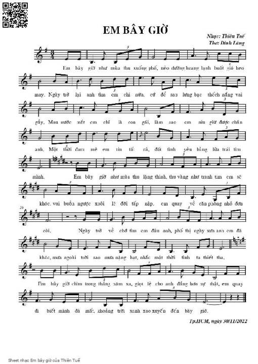Sheet nhạc PDF bài Em bây giờ - Thiên Tuế