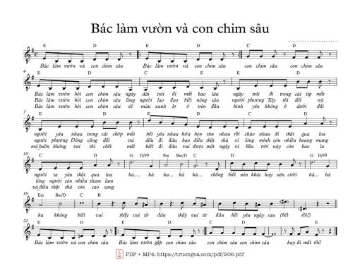 Sheet nhạc PDF bài Bác làm vườn và con chim sâu