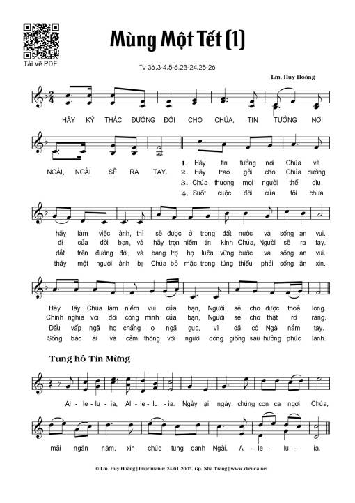 Sheet nhạc PDF bài Mùng 1 Tết (Thánh Vịnh 36)