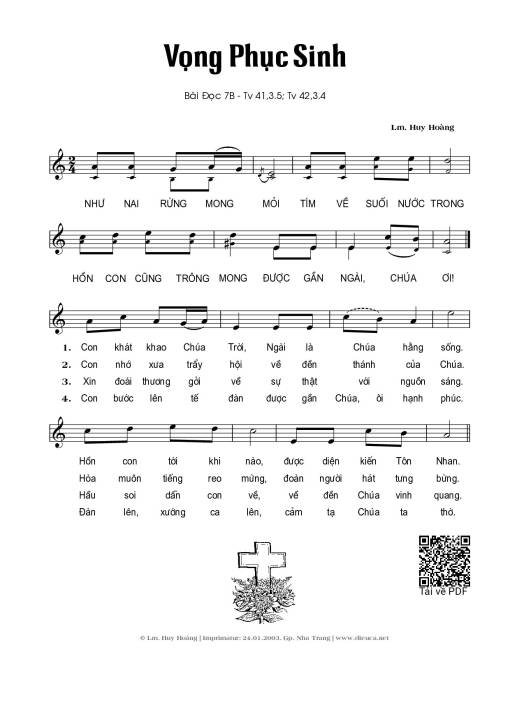 Sheet nhạc PDF bài Vọng Phục Sinh – Bài 7b (Thánh Vịnh 41)