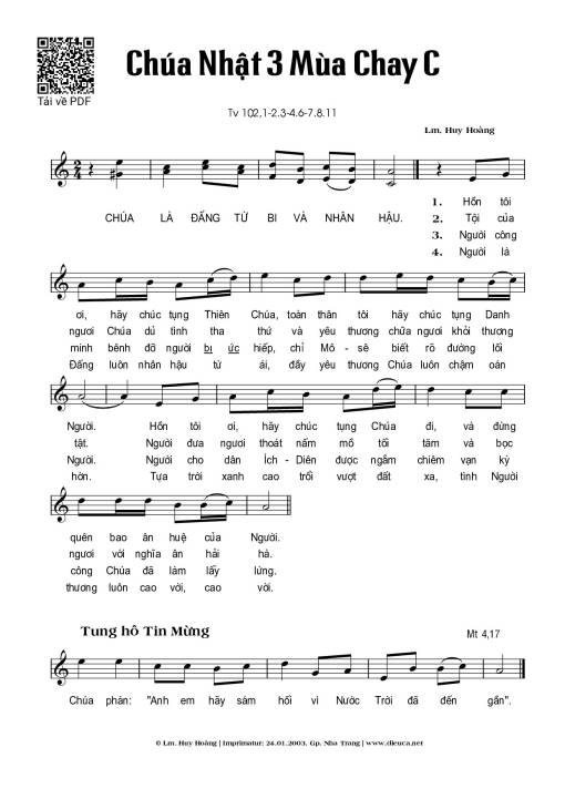 Chúa Nhật 3C Mùa Chay (Thánh Vịnh 102)