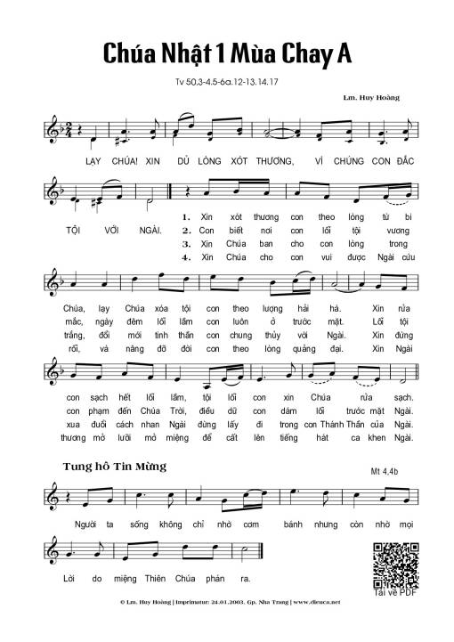 Chúa Nhật 1A Mùa Chay (Thánh Vịnh 50)