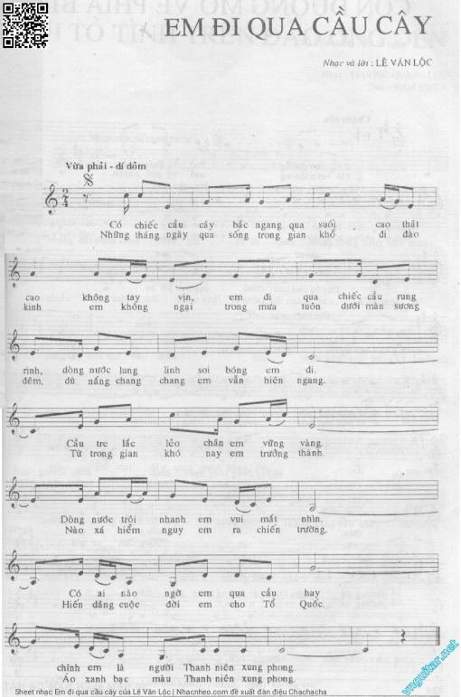 Sheet nhạc PDF bài Em đi qua cầu cây