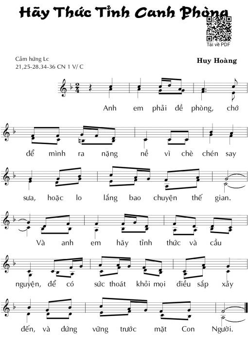 Sheet nhạc PDF bài Hãy thức tỉnh canh phòng