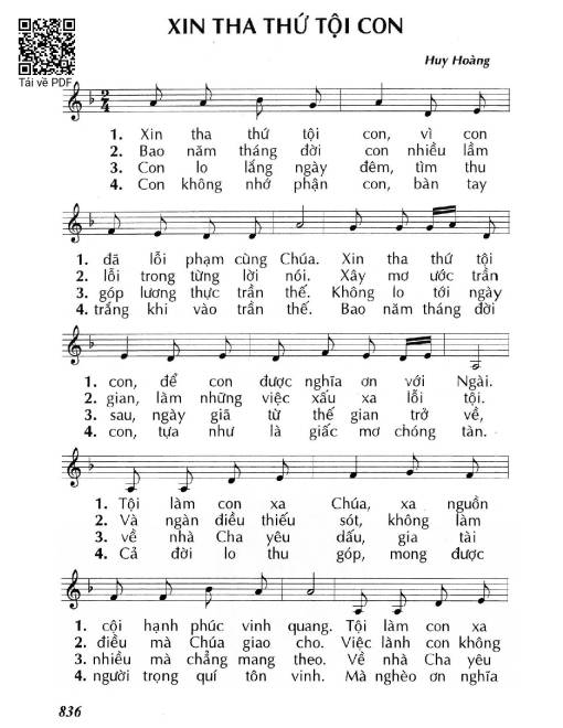 Sheet nhạc PDF bài Xin tha thứ tội con