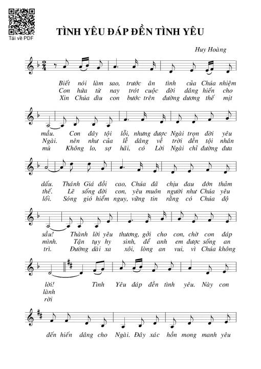 Sheet nhạc PDF bài Tình yêu đáp đền tình yêu