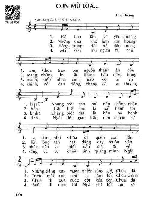 Sheet nhạc PDF bài Con mù lòa… (Ga 9, 41) – Chúa Nhật 4 Mùa Chay/A.