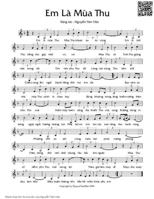 Sheet nhạc PDF bài Em là mùa thu