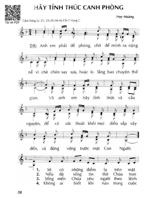 Sheet nhạc PDF bài Hãy tỉnh thức canh phòng (Lc 21, 25-28,34-36) – Chúa Nhật 1 Mùa Vọng/C.