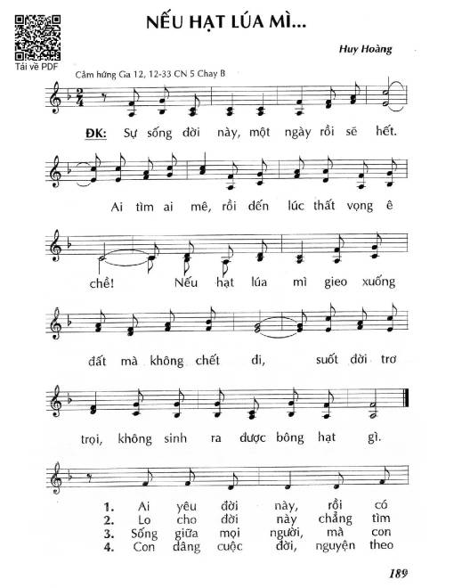 Sheet nhạc PDF bài Nếu hạt lúa mì… (Ga 12, 12-33) – Chúa Nhật 5 Mùa Chay/B.