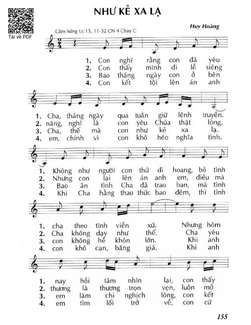 Sheet nhạc PDF bài Như kẻ xa lạ (Lc 15, 11-32) – Chúa Nhật 4 Mùa Chay/C.