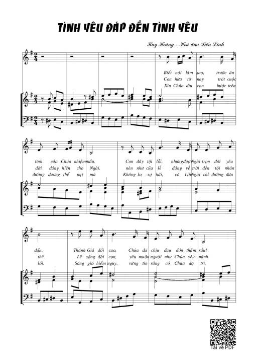 Sheet nhạc PDF bài Tình yêu đáp đền tình yêu – Huy Hoàng