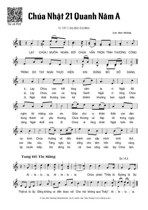 Chúa Nhật 21A Thường Niên (Thánh Vịnh 137)