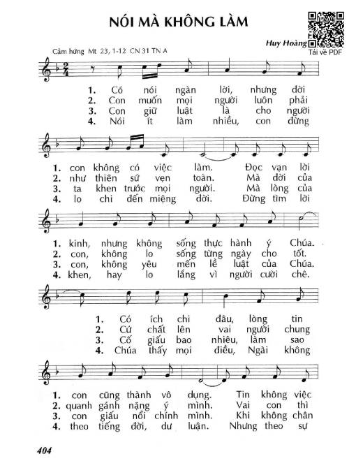 Sheet nhạc PDF bài Nói mà không làm (Mt. 23)