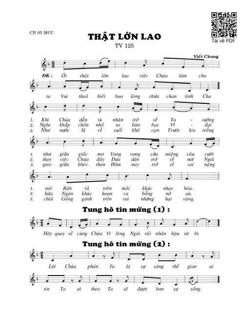 Sheet nhạc PDF bài Thánh Vịnh 125, Thật Lớn Lao
