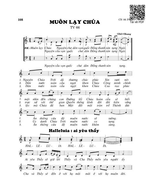Sheet nhạc PDF bài Thánh Vịnh 66, Muôn Lạy Chúa