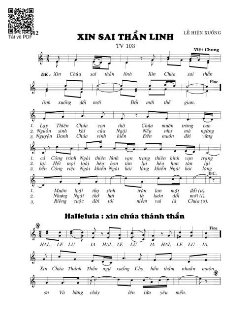 Sheet nhạc PDF bài Thánh Vịnh 103, Xin Sai Thần Linh