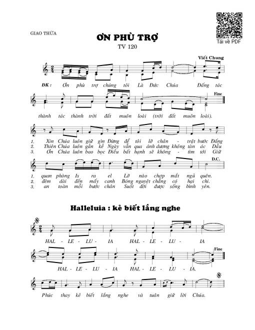 Sheet nhạc PDF bài Thánh Vịnh 120, Ơn Phù Trợ - Lễ Giao Thừa