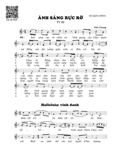 Sheet nhạc PDF bài Ánh sáng rực rỡ (Thánh Vịnh 96)
