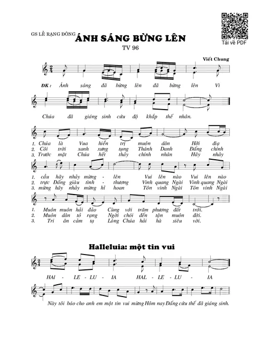 Sheet nhạc PDF bài Ánh sáng bừng lên (Thánh Vịnh 96)