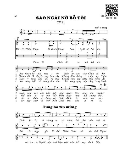 Sheet nhạc PDF bài Sao Ngài nỡ bỏ tôi (Thánh Vịnh 21)