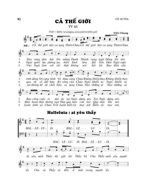 Sheet nhạc PDF bài Cả thế giới (Thánh Vịnh 65)