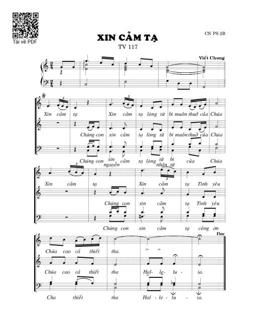Sheet nhạc PDF bài Xin cảm tạ (Thánh Vịnh 117)