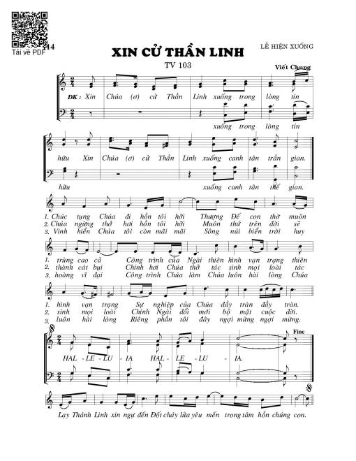 Sheet nhạc PDF bài Xin cử thần linh (Thánh Vịnh 103)