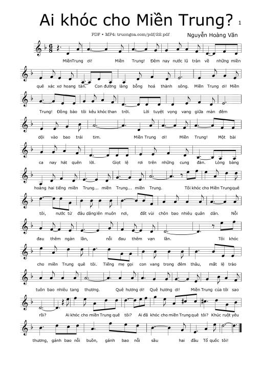 Sheet nhạc PDF bài Ai khóc cho miền Trung