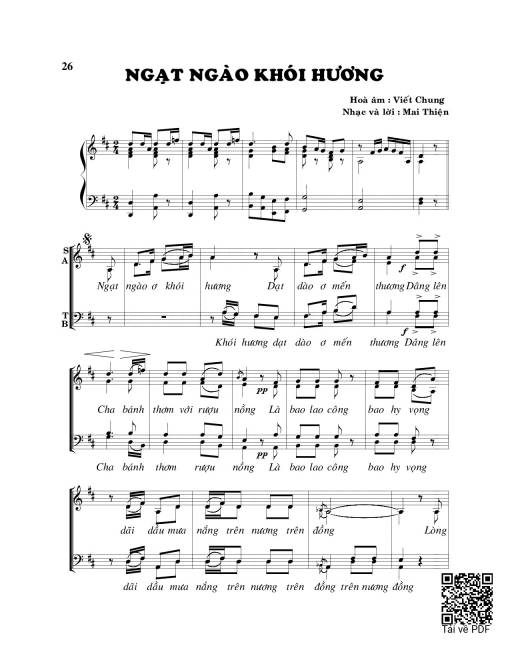 Sheet nhạc PDF bài Ngạt ngào khói hương