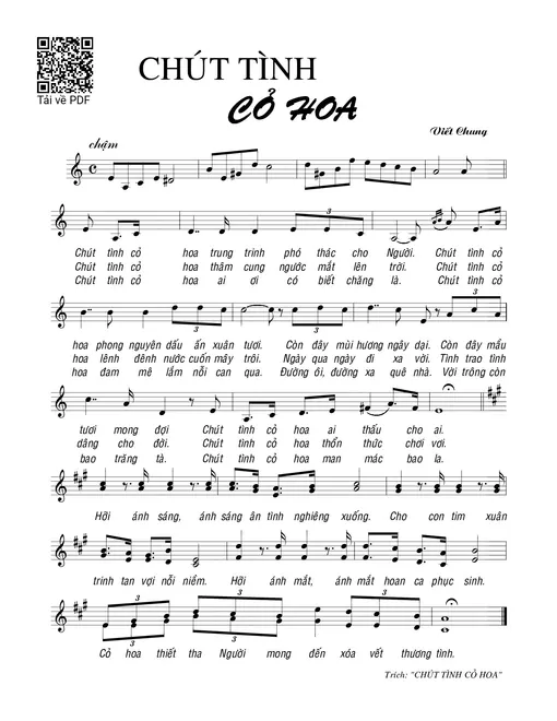Sheet nhạc PDF bài Chút tình cỏ hoa